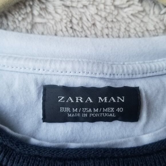 Zara Man Sweater Men's M Blue Crewneck Woven Textured Fisherman Neutral - Picture 4 of 8
